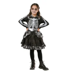 Kostuum meisjes skelet zwart/wit 8-10 years