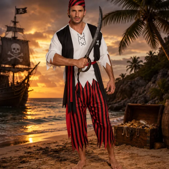 Kostuum piraat Jack meerkleurig heren maat M/L