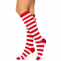 Kousen gestreept rood/wit one size