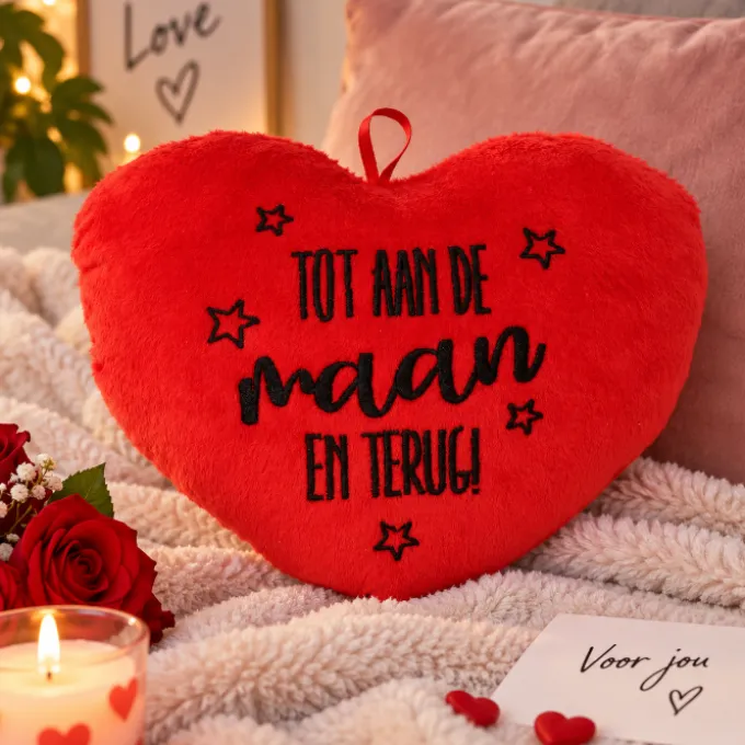 Kussen hart "tot aan de maan en terug"