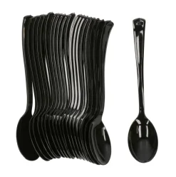 Lepels - herbruikbaar - plastic - zwart - 20 stuks