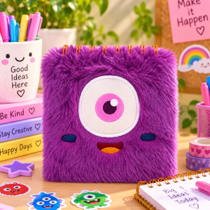 Monster Mini Pluizig Notitieboek Paars
