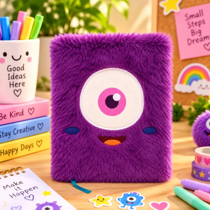 Monster Pluizig Notitieboek A5 Paars