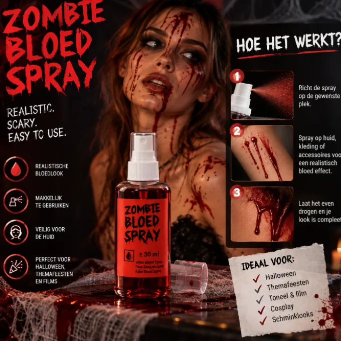 Nepbloed Halloween zombie spray rood 59ml