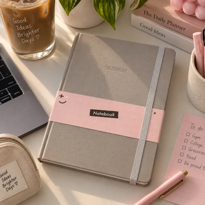 Notitieboek glitter grijs A4