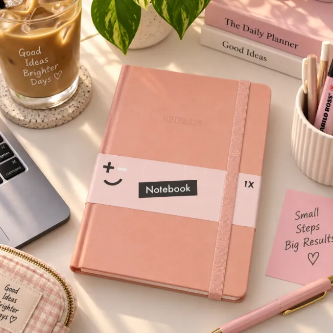 Notitieboek glitter roze A4