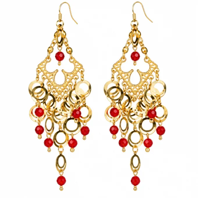 Oorbellen buikdans goud/rood