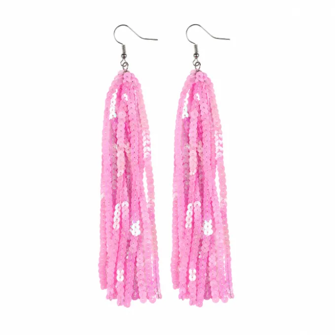 Oorbellen pailletten roze - breed - 18cm