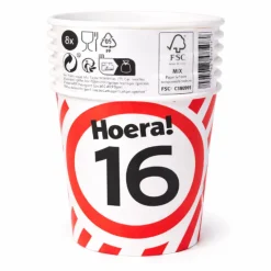 Papieren bekers verkeersbord 16 jaar - 250ml 8x