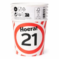 Papieren bekers verkeersbord 21 jaar - 250ml 8x