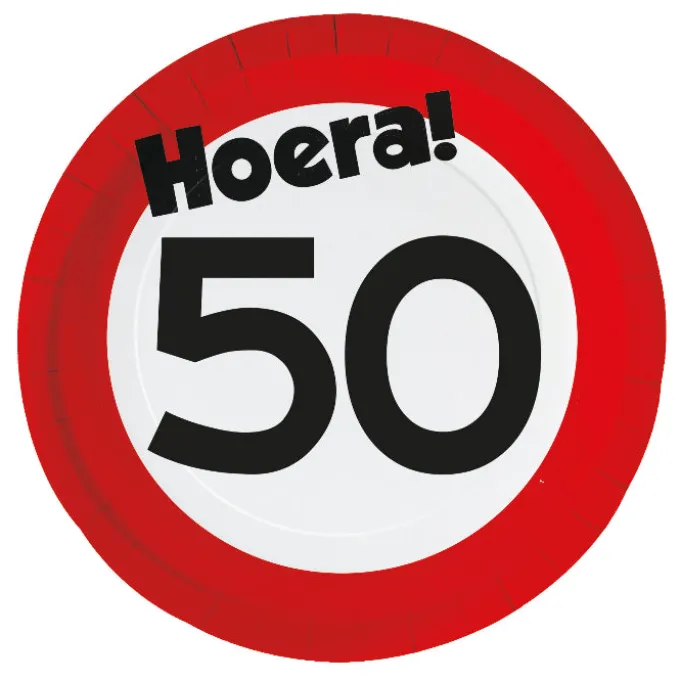 Papieren borden verkeersbord Hoera 50 - 8 stuks