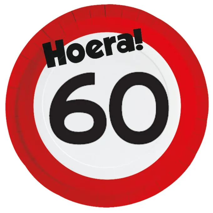 Papieren borden verkeersbord Hoera 60 - 8 stuks