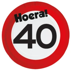 Papieren borden verkeersbord Hoera 40 - 8 stuks