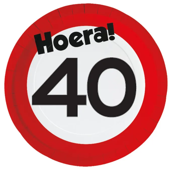 Papieren borden verkeersbord Hoera 40 - 8 stuks