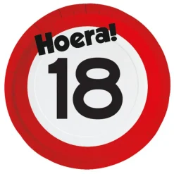 Papieren borden verkeersbord Hoera 18 - 8 stuks