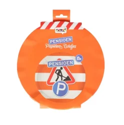 Papieren bordjes pensioen - 8 stuks