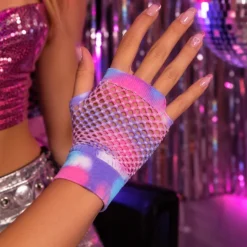Party handschoenen visnet paars/blauw/roze