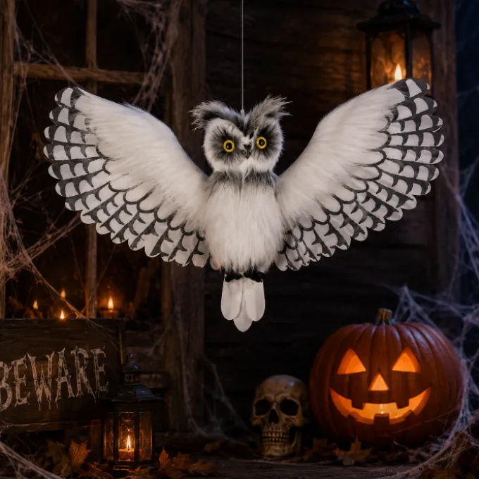 Pop uil met licht en geluid - 99 cm