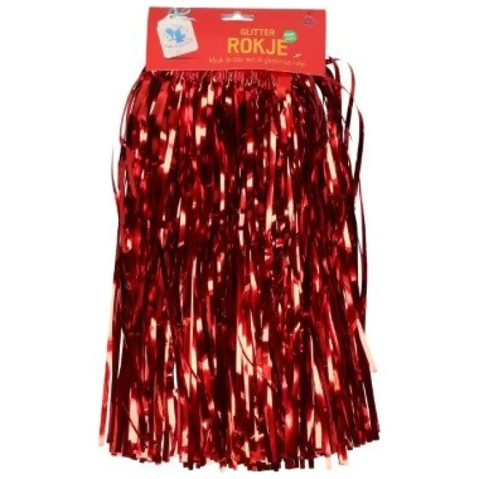 Rokje glitter folie rood one size
