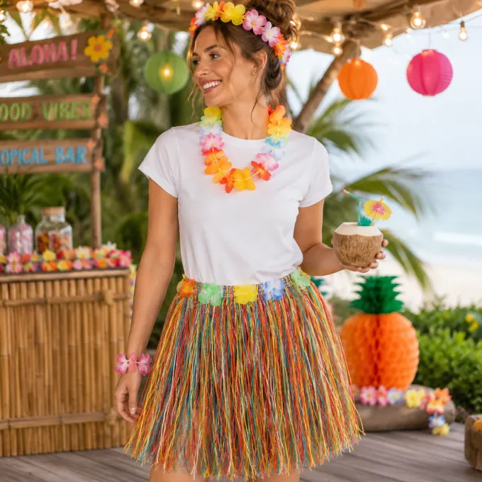 Rokje Hawaii kort meerkleurig one size