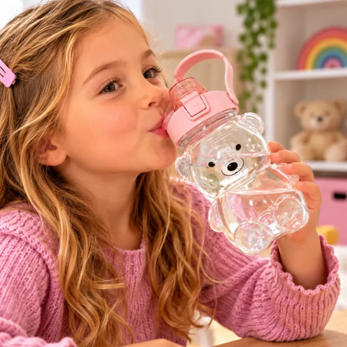 Roze waterfles beertje 1000ml