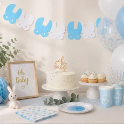 Slinger babyshower kinderwagen blauw/wit jongen 3m