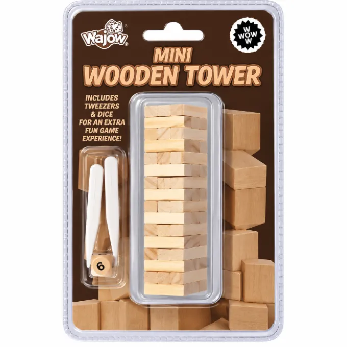 Spel houten toren mini pincet en dobbelsteen