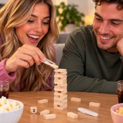 Spel houten toren mini pincet en dobbelsteen