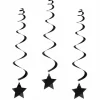 Swirls hangdecoratie sterretjes zwart 6 stuks