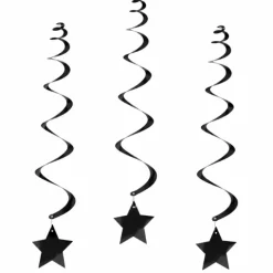Swirls hangdecoratie sterretjes zwart 6 stuks