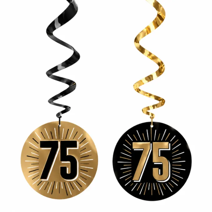 Swirls hangdecoratie zwart/goud 75 - 6 stuks