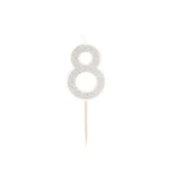 Taartkaarsje cijfer 8 glitter zilver