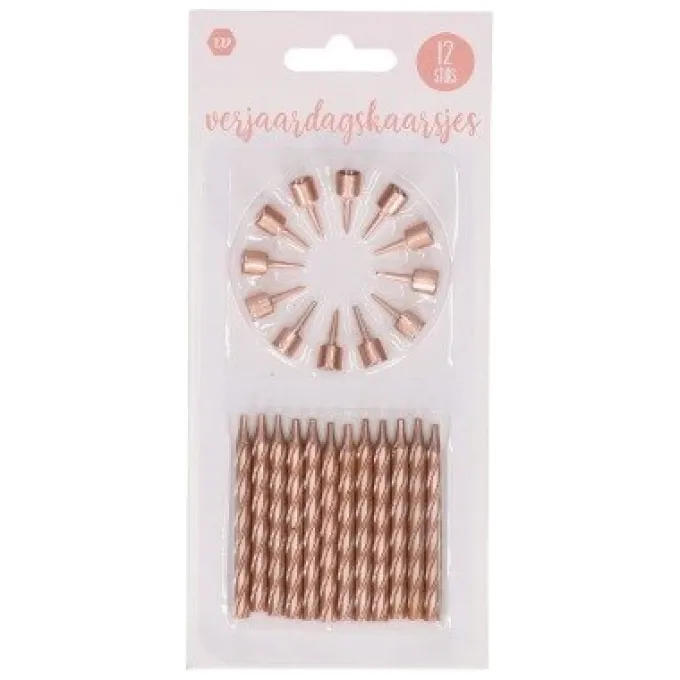 Taartkaarsjes roségoud - 12 stuks