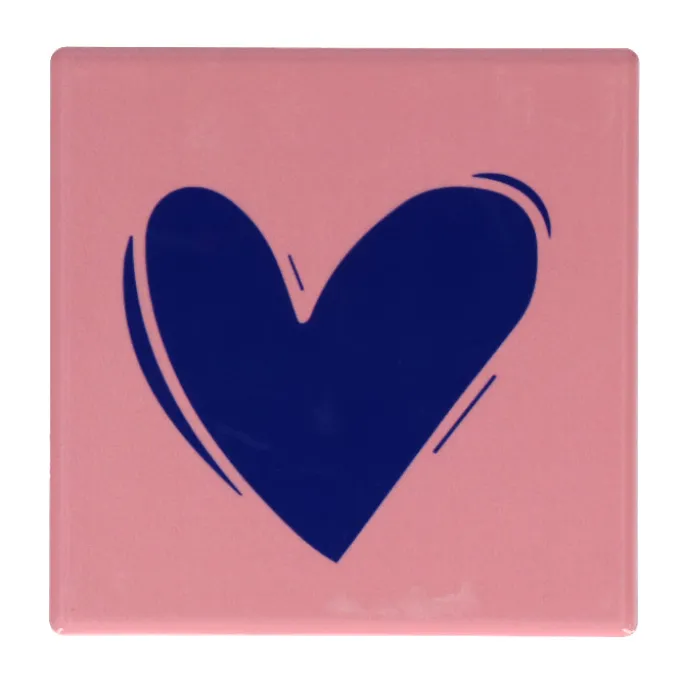 Tegeltje hartje - roze met blauw - 10x10 cm