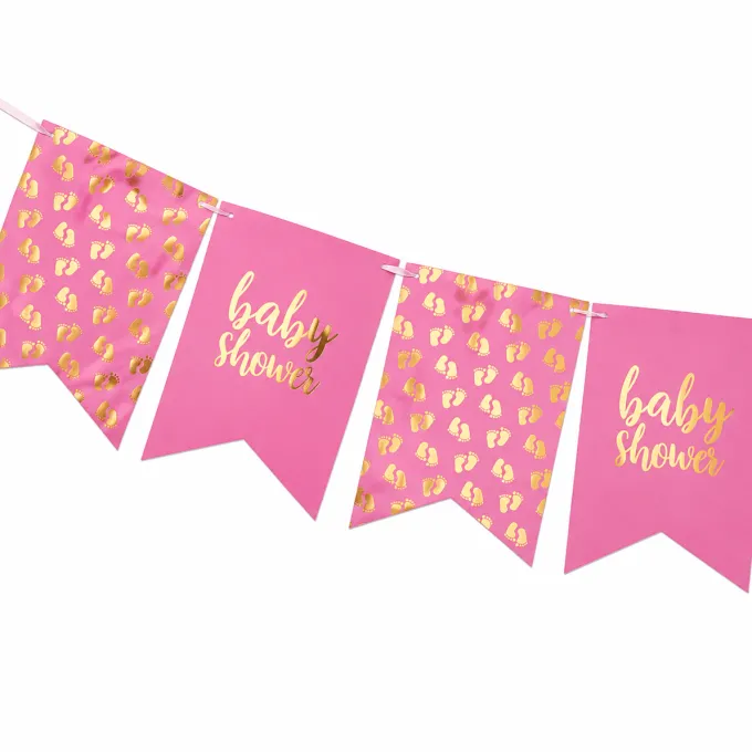 Vlaggenlijn baby shower roze - 4m