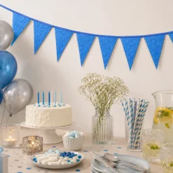 Vlaggenlijn glitter blauw groot - 6m (10 vlaggen)