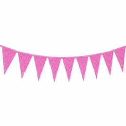 Vlaggenlijn glitter fel roze groot - 6m (10 vlaggen)
