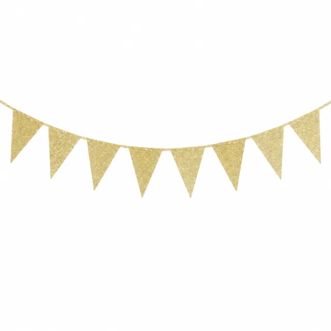 Vlaggenlijn glitter goud groot - 6m (10 vlaggen)