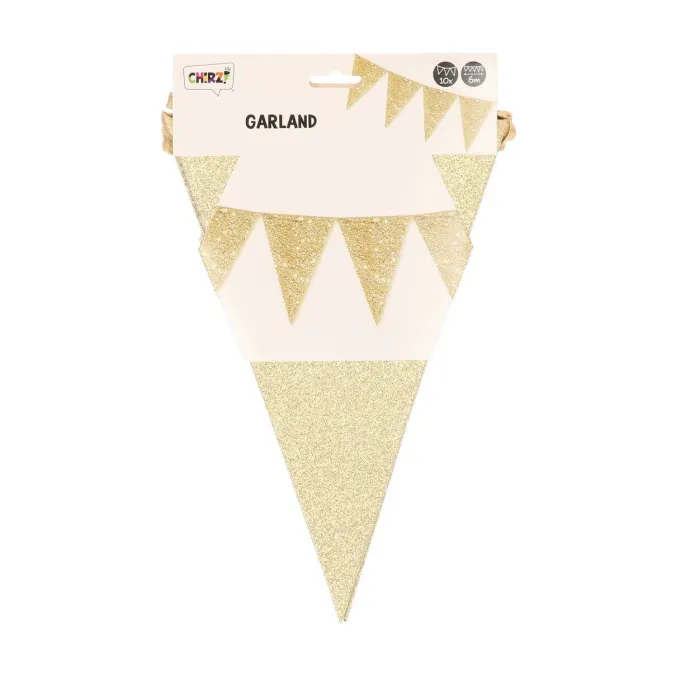 Vlaggenlijn glitter goud groot - 6m (10 vlaggen)