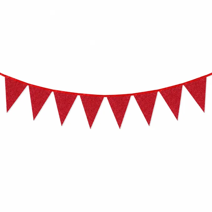 Vlaggenlijn glitter rood groot - 6m (10 vlaggen)