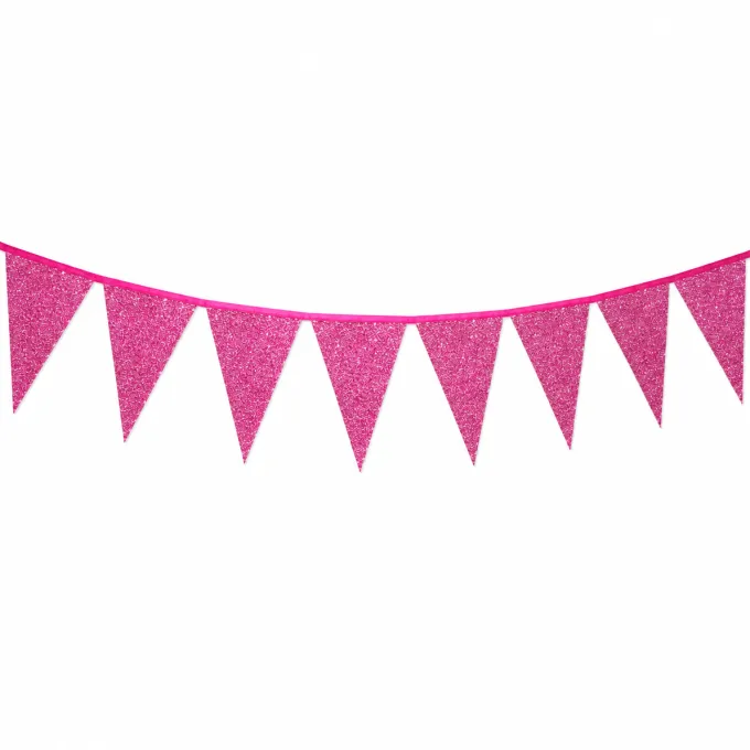 Vlaggenlijn glitter roze groot - 6m (10 vlaggen)