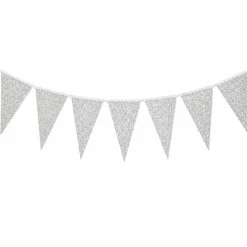 Vlaggenlijn glitter zilver groot - 6m (10 vlaggen)