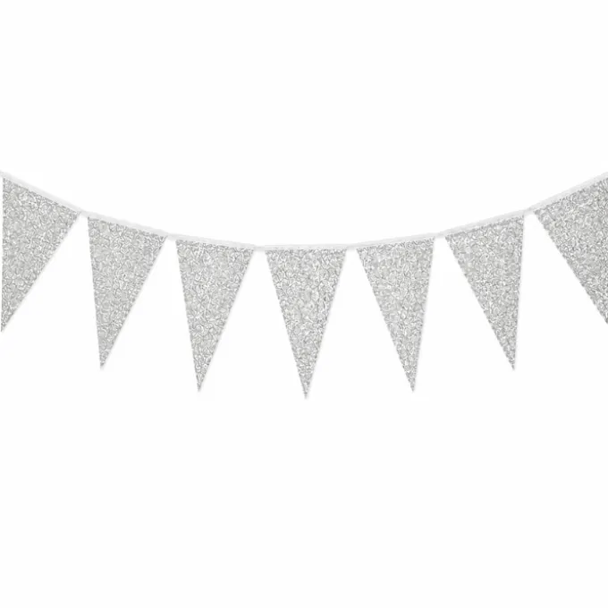 Vlaggenlijn glitter zilver groot - 6m (10 vlaggen)