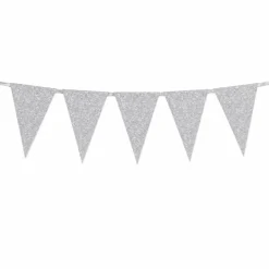 Vlaggenlijn glitter zilver klein - 6m (12 vlaggen)