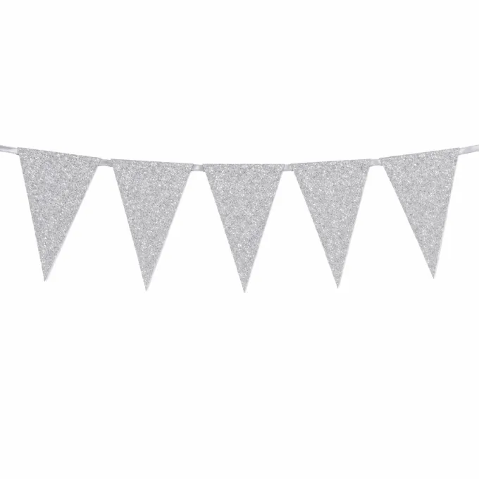 Vlaggenlijn glitter zilver klein - 6m (12 vlaggen)