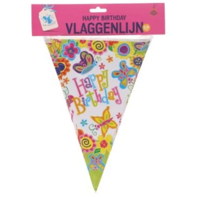 Vlaggenlijn Happy Birthday bloemen - 2,6m
