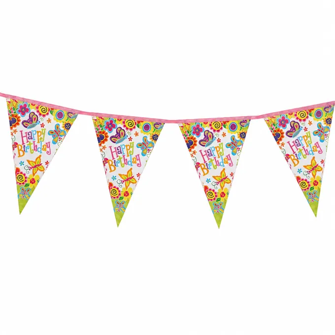 Vlaggenlijn Happy Birthday bloemen - 2,6m