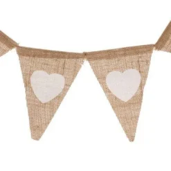 Vlaggenlijn linnen hart beige/wit - 2m (13 vlaggen)