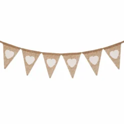 Vlaggenlijn linnen hart beige/wit - 2m (13 vlaggen)