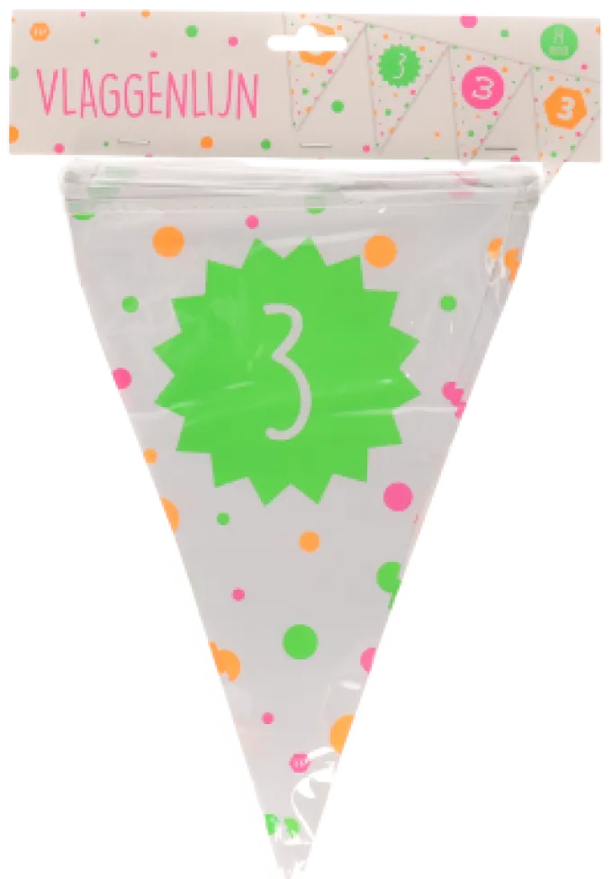 Vlaggenlijn neon 3 jaar - 4m (15 vlaggen)